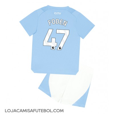 Camisa de Futebol Manchester City Phil Foden #47 Equipamento Principal Infantil 2023-24 Manga Curta (+ Calças curtas)